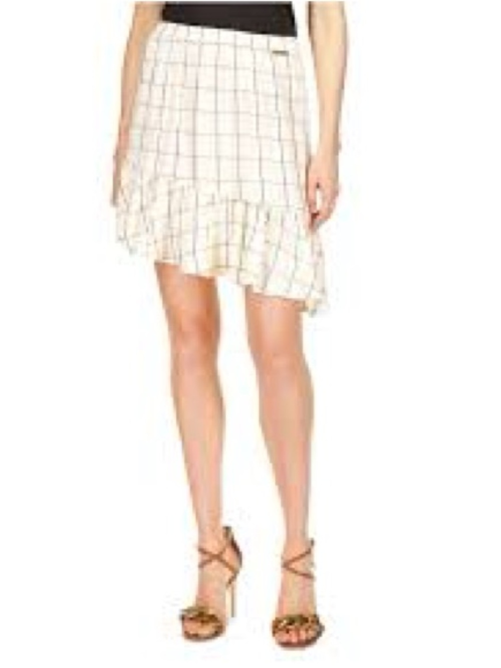 Michael Kors White Windowpane Asymmetrical Ruffle Skirt
